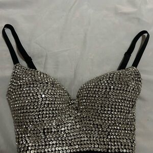 Glamorous Silver and Black Embellished Camisole